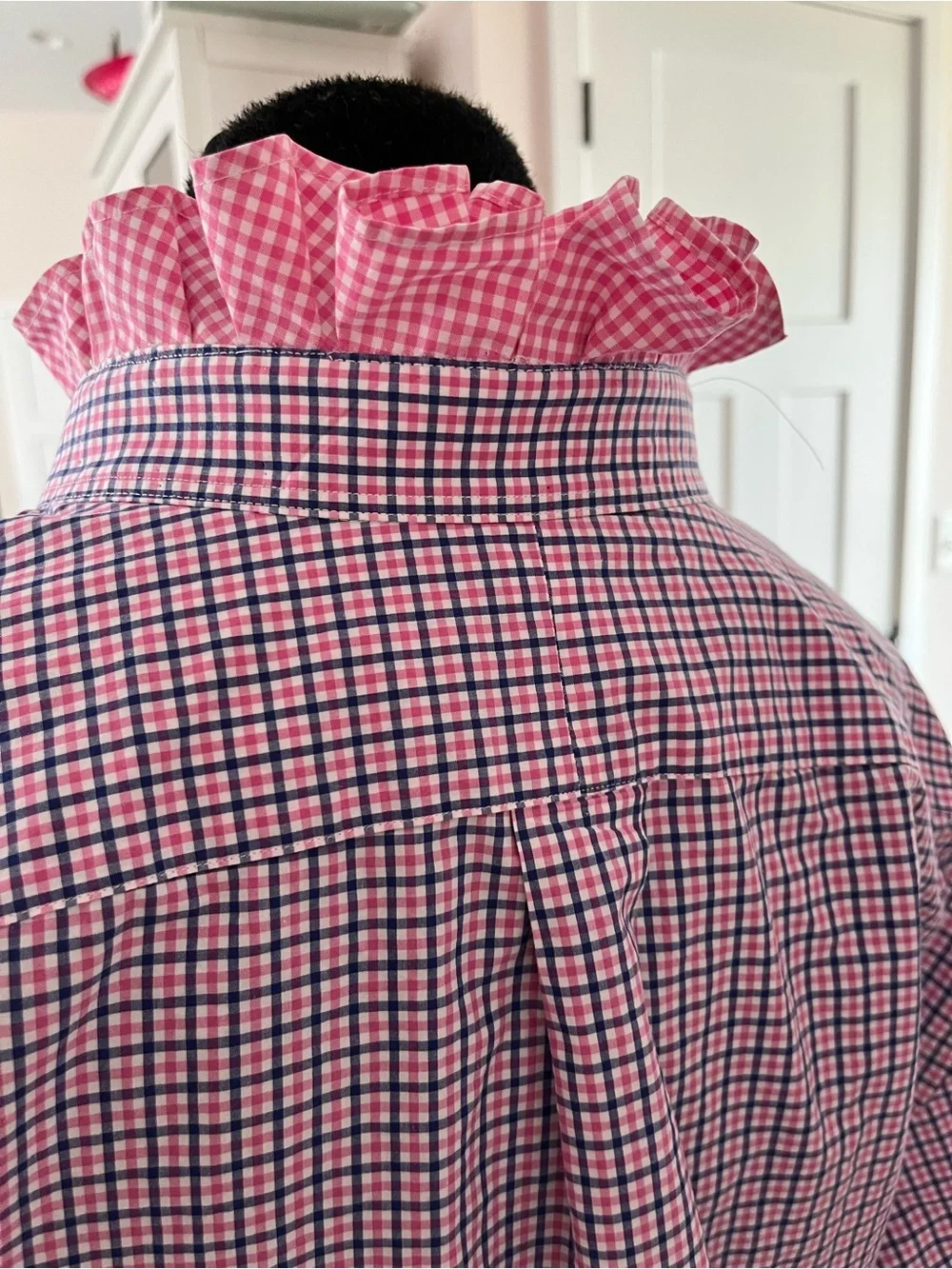 Reworked Ralph Lauren Pink and Blue Gingham Button-Down Ruffle Collar - Picture 5 of 9